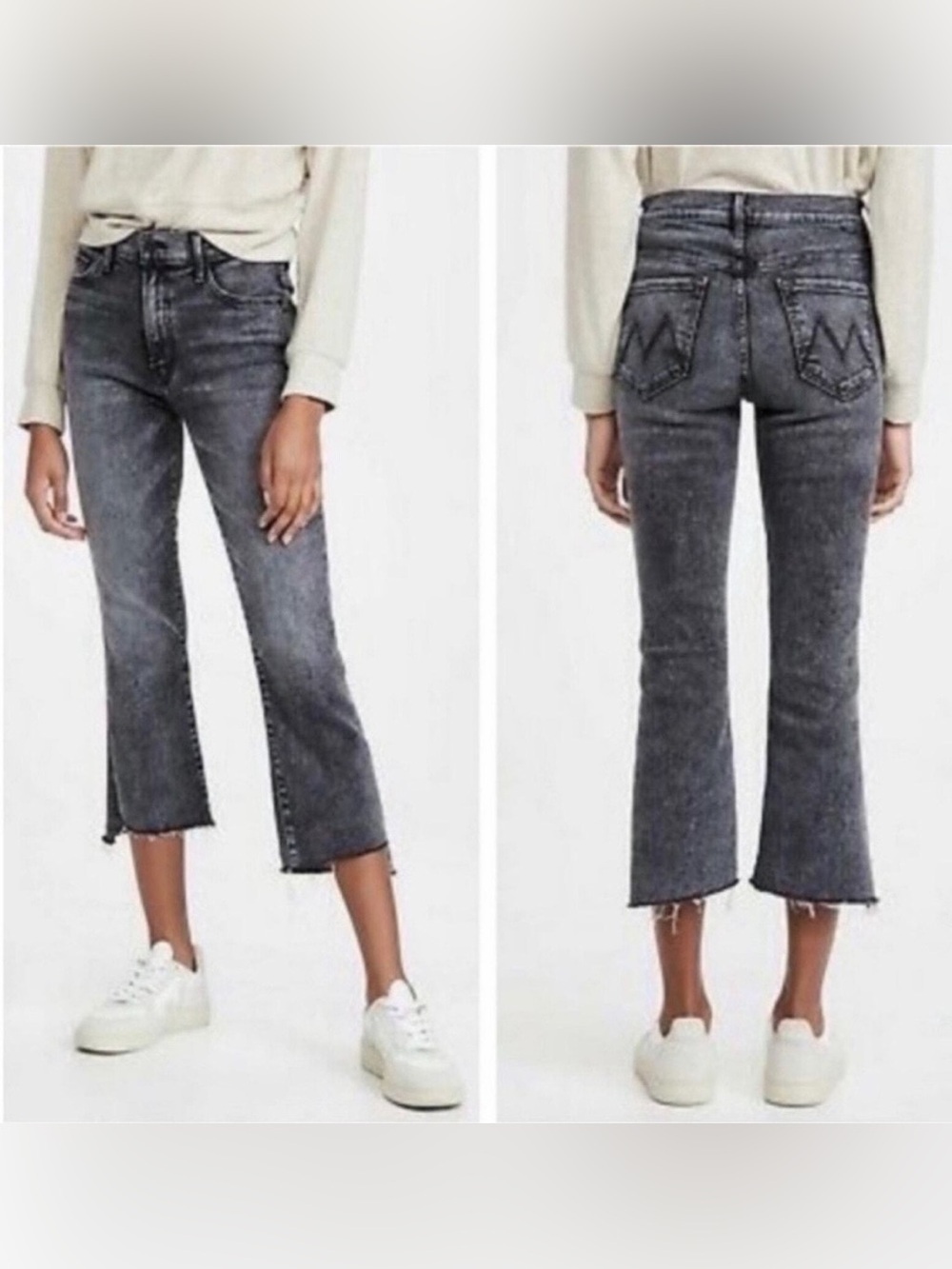 Mother denim grey black raw hem The Insider Crop Step Fray in Train Stops sz 24